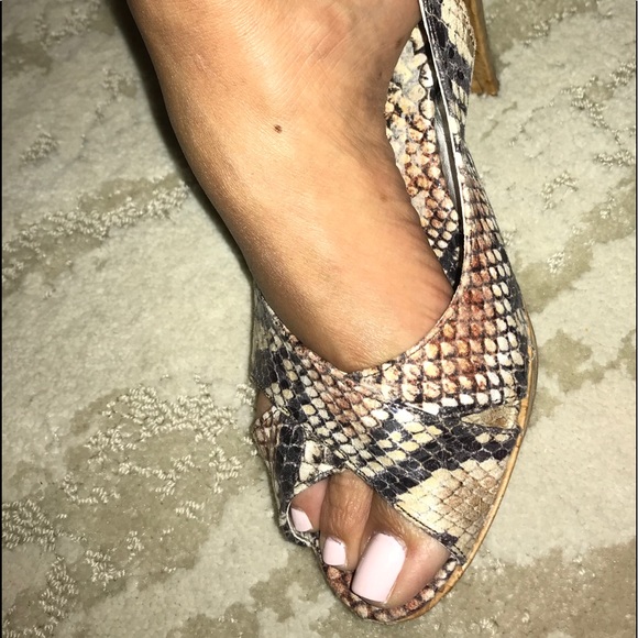 Platform Italian Made Snakeskin Peep-Toe Heels - Picture 2 of 8